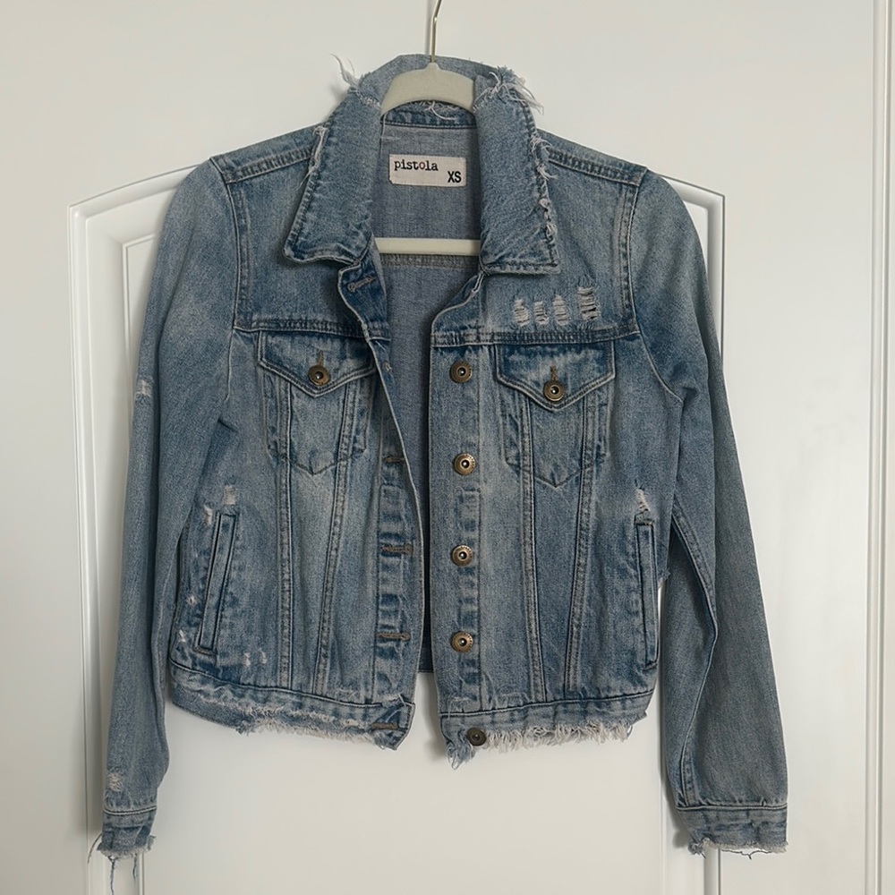 Pistola Women's Distressed Denim Jacket - Blue